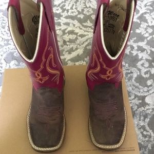 OLDWEST pink leather girls cowgirl boots